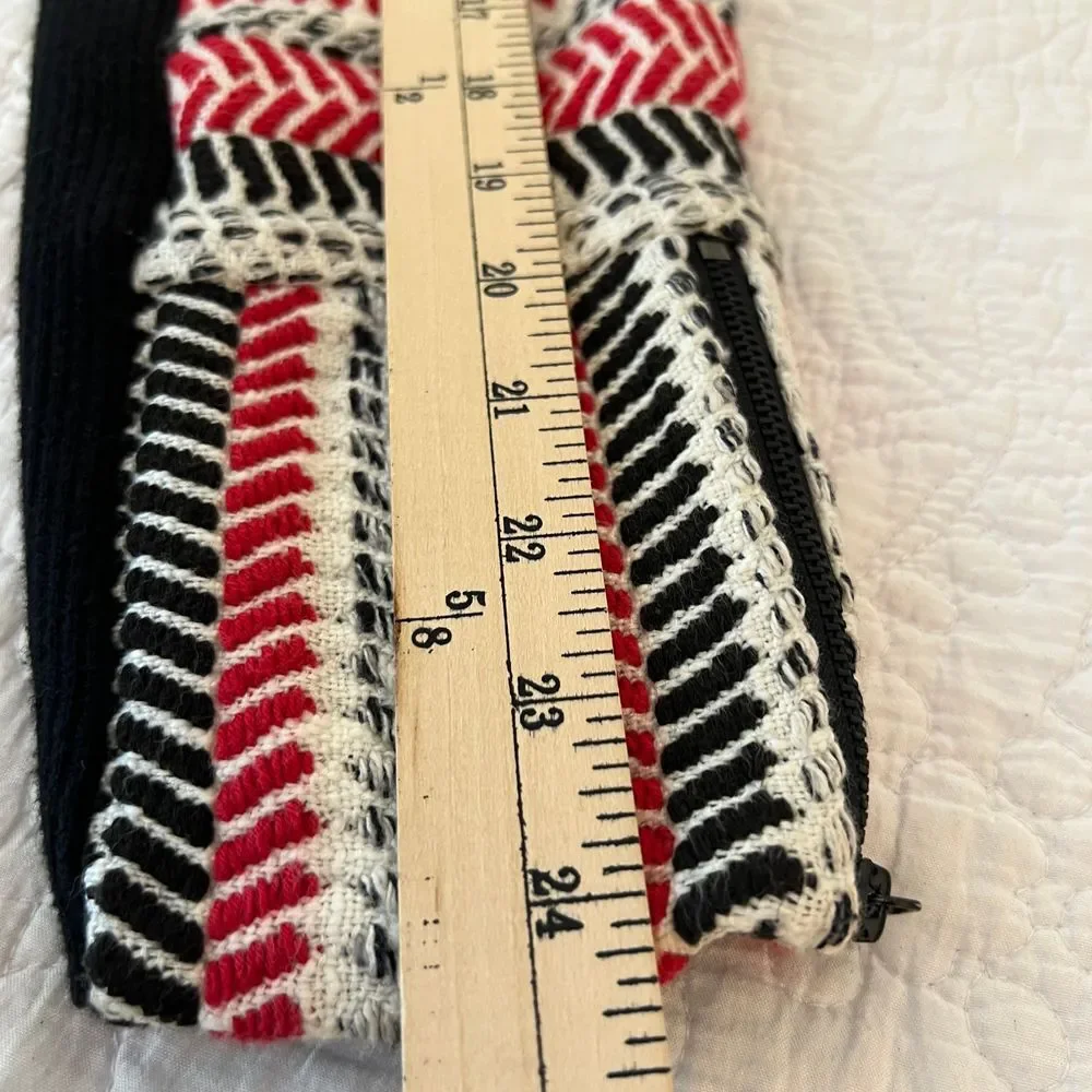 CHICOS Red‎ Black Asymmetrical Full Zip Textured Bold Moto Sofia Cardigan Size 2